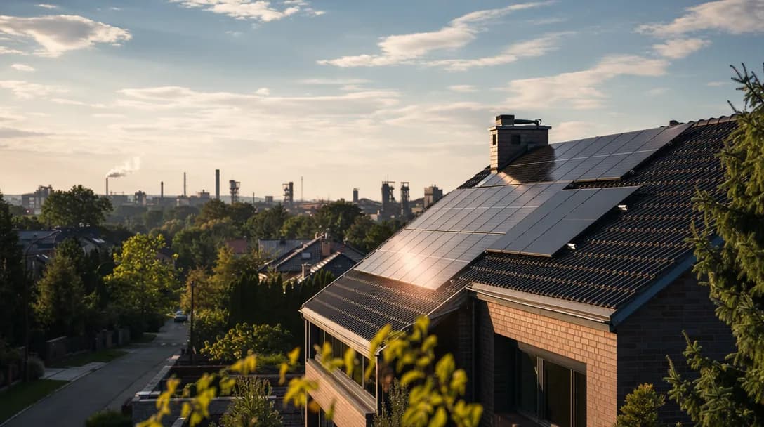 Fotowoltaika Katowice — panele słoneczne na dachu domu jednorodzinnego